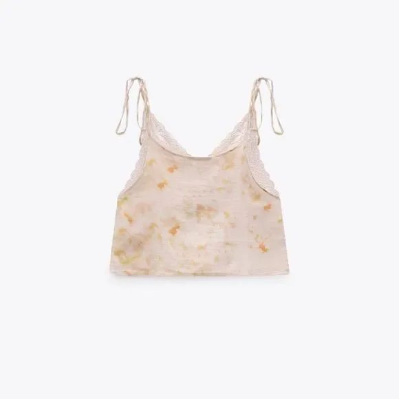 Zara NWT Women’s Pink Embroidered Tie Dye Sleeveless Boho Cami Crop Top Size L - Picture 6 of 12